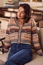 SO ME Women Cardigan Brown Textured Variegated Multi Color Sweater d54a4d192d464ee4a1f93385418e40f9-Max-Origin Trendsi