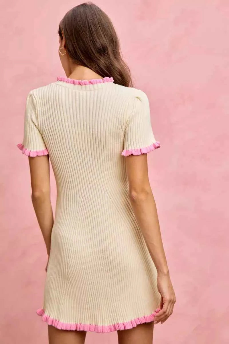 Contrast Ruffled Sweater Knit Mini Dress