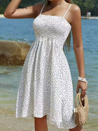 Mini Cami Dress Swiss Dot Smocked Square Neck with Thin Straps d55c5d94744e4c90b8f93599d755012f-Max-Origin Trendsi