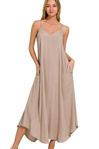 Zenana Cami Dress Woven Arc Hem With Flowy Pockets LT MOCHA d56251d2-f3be-44a9-b5cb-97367c91e482-Max-Origin Trendsi