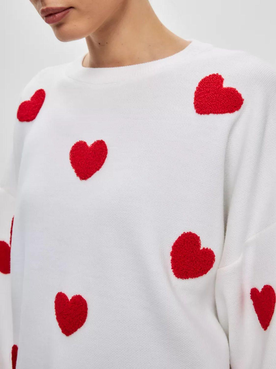 Heart Sweater Round Neck Dropped Shoulder Long Sleeve Knitwear d56c136f-5309-45bc-9431-4169f868ea6d-Max Trendsi
