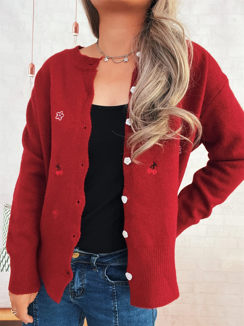 Women's Cardigan Ribbed Button-Front Knit Embroidered Long Sleeve d56c5b824dee4430be61dfe1ae40a5cb-Max-Origin Trendsi
