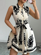 Mini Shirt Dress Printed Sleeveless Bow Tie Waist Buttoned A-Line S-2XL Black d571be15-01c0-41aa-85a9-3d1564391206-Max-Origin Trendsi