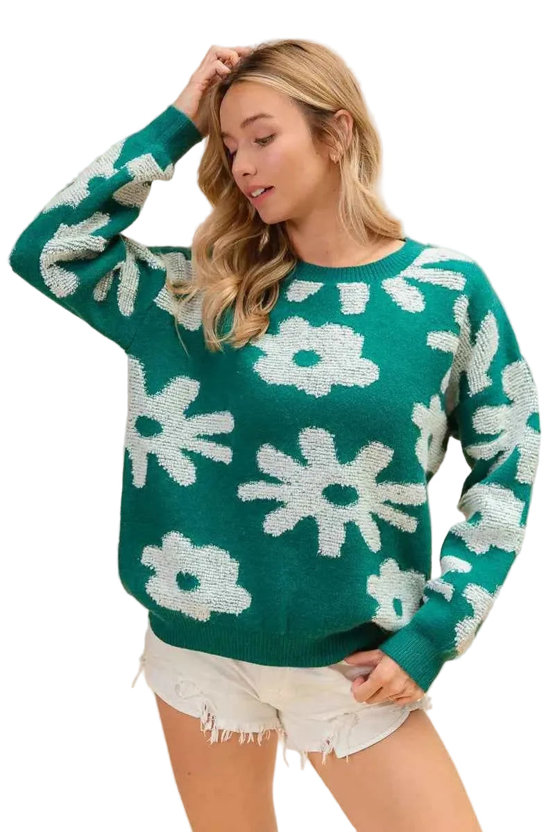 BiBi Flower Pattern Long Sleeves Sweater Top