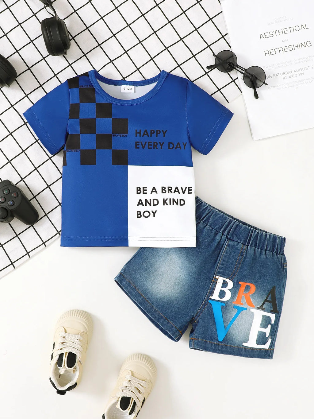 Baby Boy Set Children's Letter Round Neck Top and Denim Shorts Set d587b862-54b2-429a-a5d6-c6b5da2a354d-Max-Origin Trendsi