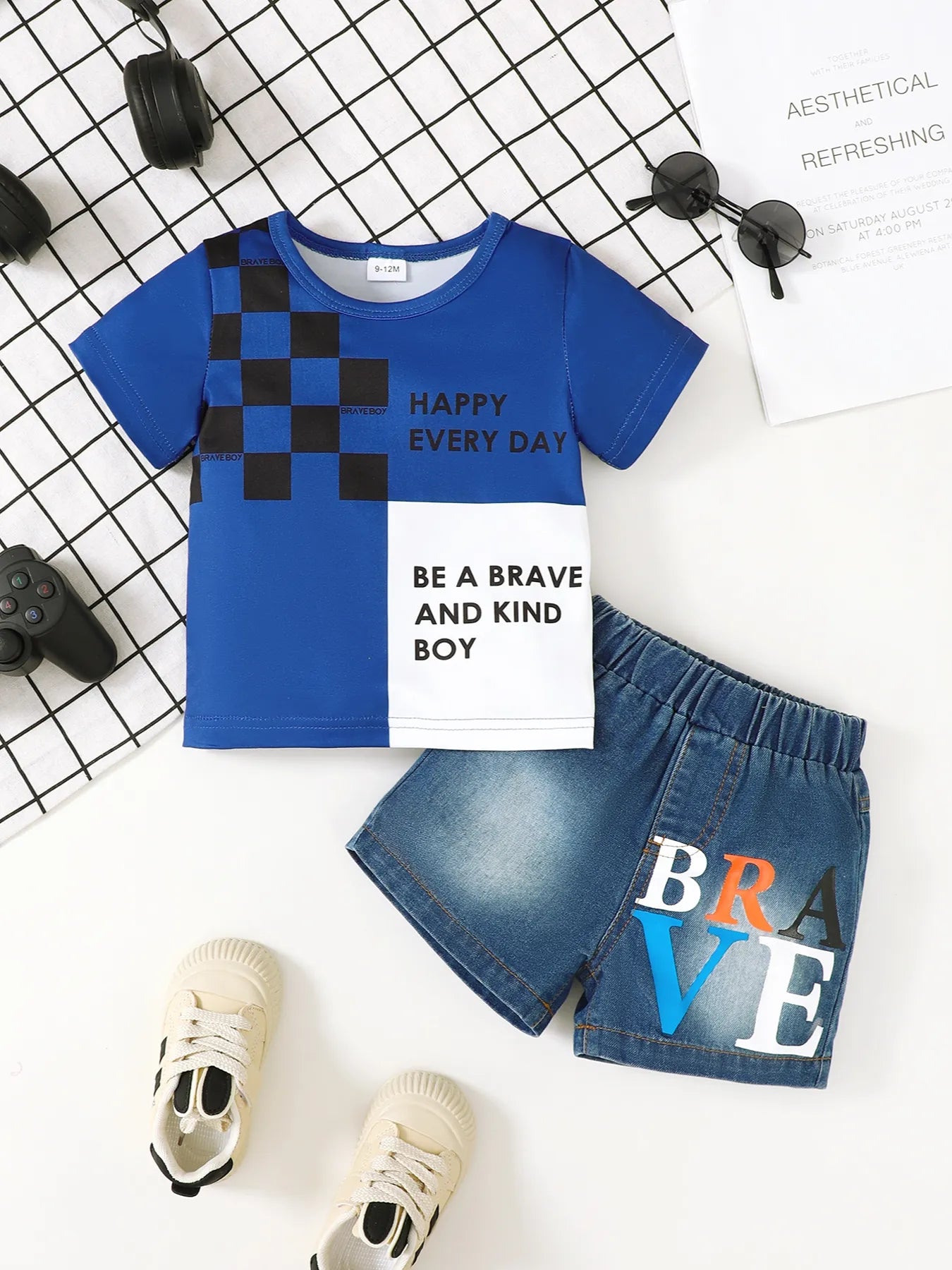 Baby Boy Set Children's Letter Round Neck Top and Denim Shorts Set d587b862-54b2-429a-a5d6-c6b5da2a354d-Max-Origin Trendsi