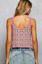 POL Cropped Crochet Cami Pink Multi Floral Scalloped Edge Granny Square Pattern d5973c3e-51da-4151-b596-315c12ea40a9-Max-Origin Trendsi