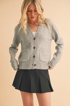 Aemi + Co Cardigan Gray Knit Ribbed Hem V-Neck Long Sleeve Pocketed d5a173ed-4f0d-4ab3-97cf-d2fbeffb0cd8-Max Trendsi