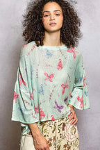 POL Womens Butterflies Knit Top Mint Round Neck with Outseam Rolling Edge d5a1ee4e-0154-4072-a015-64259ddfc0e1-Max-Origin Trendsi