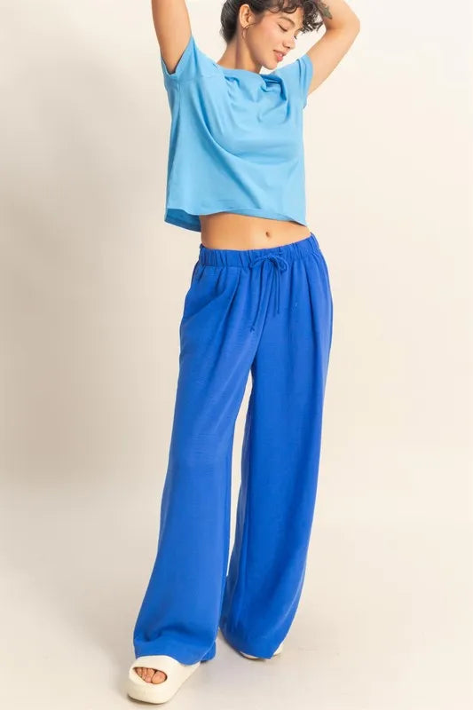 HYFVE Pants Wide Leg Blue Elasticized Waist COBALT d5b006b7d00345b08d68bb358e7c9f93-Max-Origin Trendsi
