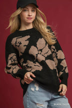 Umgee Womens Sweater Black Floral Taupe Long Sleeve Oversized Pullover d5b012d5-1e8e-4aad-9c3c-f0ac62648aad-Max-Origin Trendsi