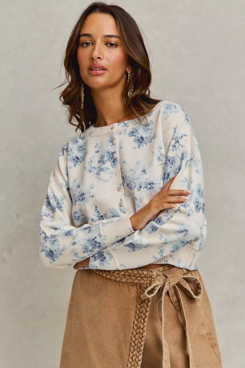 SO ME Vintage Floral Print Button Down Sweater Cardigan d5b40797ebc34e0f9d55165903e6c20d-Max-Origin Trendsi