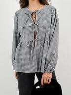 Blouse Front Tied Round Neck Long Sleeve Cotton Blend Tops d5c627c1-b7e8-40d3-a9d8-66fa807f2be6-Max_b167ba23-f1c3-45bd-ae9f-f48421657f87 Trendsi