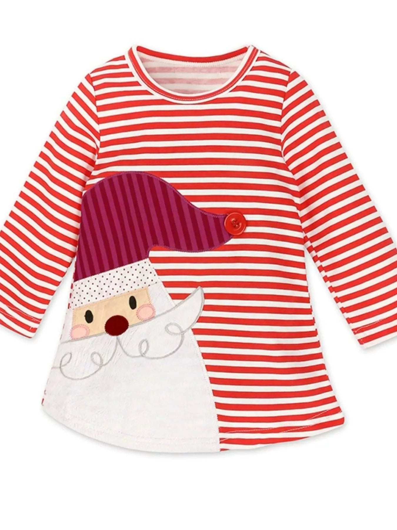 Christmas Girl's Dress Striped Reindeer Children's A -Line Long Sleeve Red