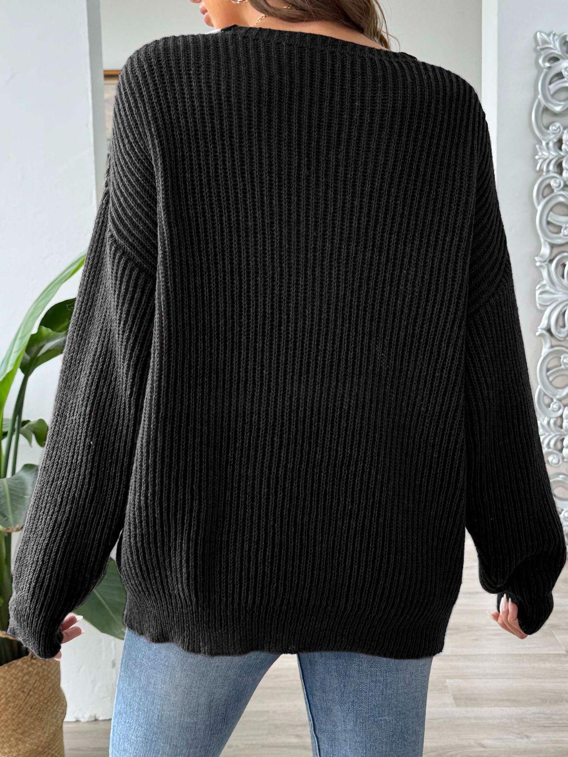 Sweater V Neck Contrast Dropped Shoulder Long Sleeve Knitwear d5cceb1a-43ef-4260-9c1f-1be8870aa836-Max Trendsi