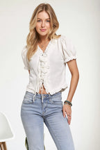 ADORA White Blouse Lovely Ballet Core Ruffled Short Sleeve Top d5d0e990afba47269aa353954cbcc311-Max-Origin Trendsi