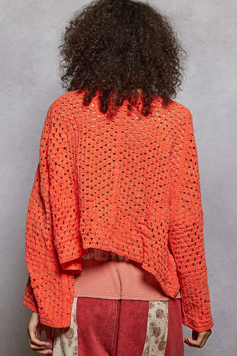 POL Knit Cardigan Neon Orange Open Front with Crochet Patterns d5d3500b-5bc6-4ab9-9a39-5c6221c29b7f-Max-Origin Trendsi