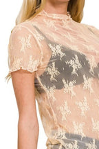 Zenana Lace Blouse Floral See-through Layering Short Sleeve Top d5e4b9bc-43de-49ad-9e7d-09765bba577c-Max-Origin Trendsi