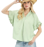Umgee Women's Textured Ruffle Sleeve Blouse with Feminine Details