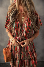Bohemian Mini Dress Floral Print Buttoned V Neck Ruffle Short Sleeve d5eac692-d3b7-4136-8063-6e39af03be93-Max-Origin Trendsi