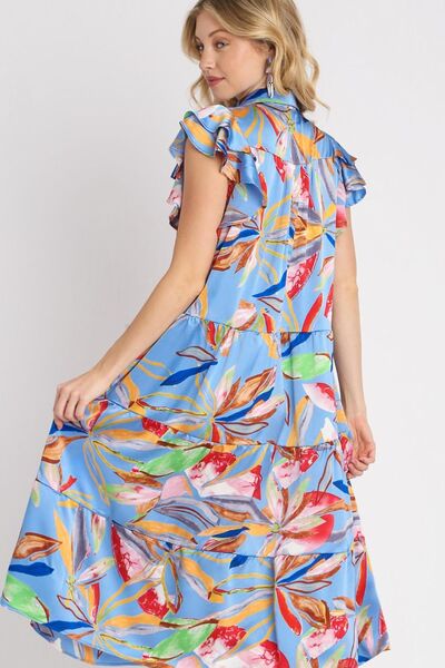 Umgee Ruffle Dress Leaf Colorful Print Plus Size Double Layered Short Sleeve d5edc7c9-534b-4710-a684-7b0b35fa075b-Min Trendsi