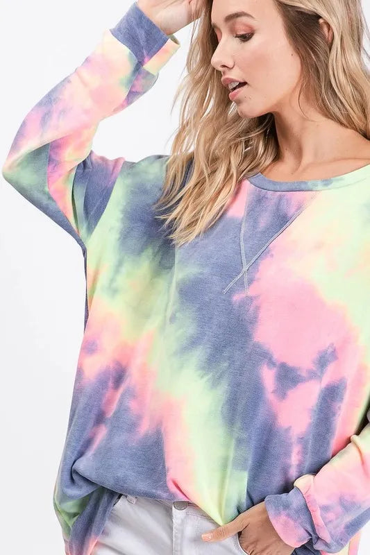 BiBi Tie Dye French Terry Print Top Multicolor Longline Sweatshirt d5f1d4869f474cc09fa2a20208ff294c-Max-Origin Trendsi