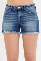 RISEN Denim Shorts Women's Low Rise Frayed Raw Hem Dark Wash DARK d5fa500b3e8a402d9efc585e26763818-Max-Origin Trendsi