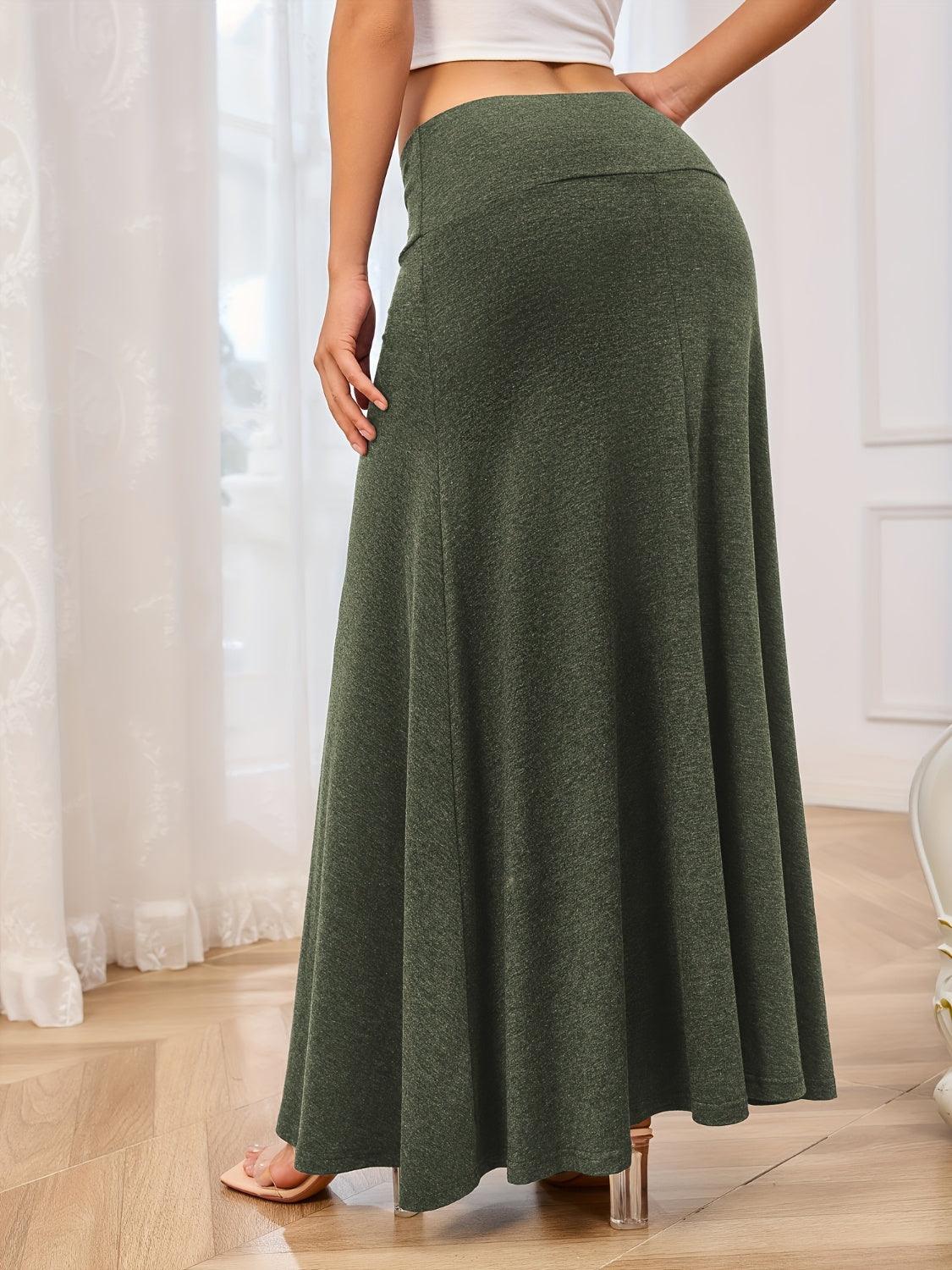 Maxi Skirt Solid Elastic Waist Soft Basic Style d60fecaf-1df1-4317-90a9-bfb52d7b46c1-Max Trendsi