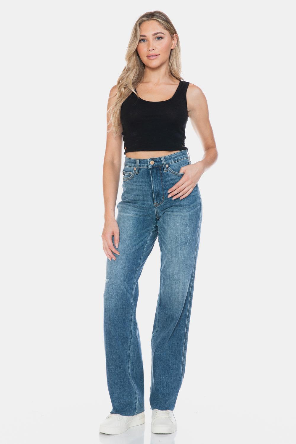 Judy Blue Straight Jeans Tummy Control Cut Raw Hem Denim Pants d621a25b-d6a9-42de-86a8-3aad50b12f09-Max Trendsi