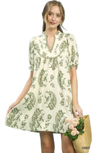 Umgee Paisley Print Dress with Scalloped Trim