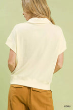 Umgee Womens Knit Top Textured Striped Zip Collar Ecru d62cbe22-423d-4be4-9527-9c8ba55b3f9f-Max-Origin Trendsi