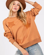 SAGE+FIG USA Women Sweatshirt 100% Cotton Cinnamon Star Patch Long Sleeve Cinnamon d63ae0c0-7569-44ac-a8dc-0f8f8faa3094-Max Trendsi