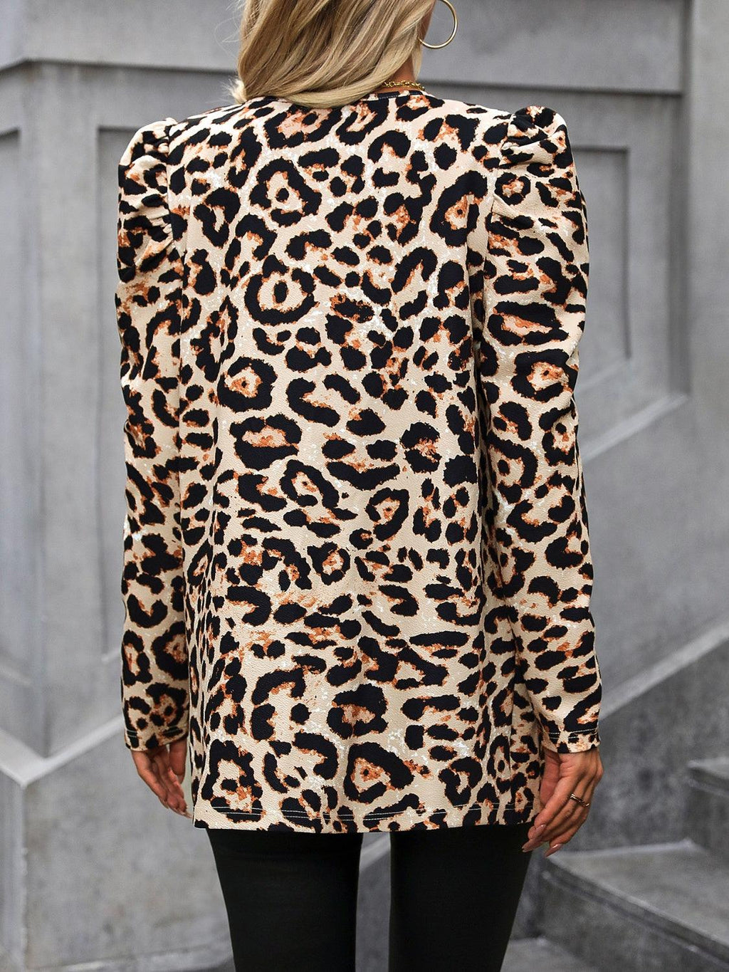 Leopard Jacket Open Front Puff Long Sleeve Outwear d63c90f5-68ba-4a0d-9c49-f82501669958-Max Trendsi