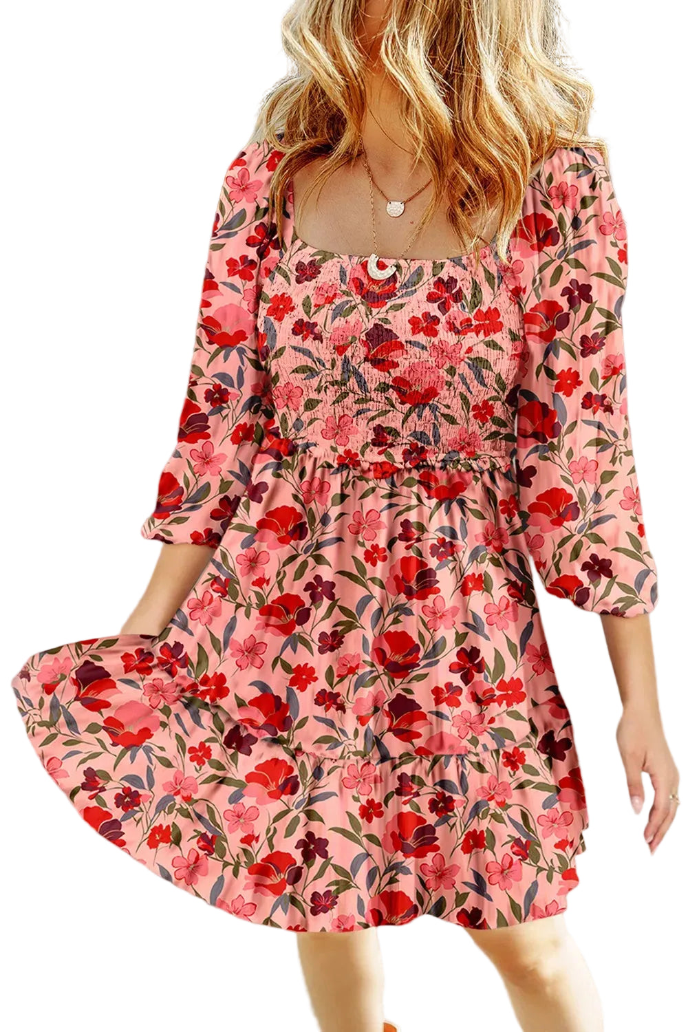 Floral Print Smocked Mini Dress
