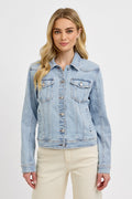 RISEN Light Wash Classic Denim Jacket with Button-Down Front and Relaxed Fit