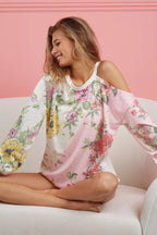 BiBi Women's Blouse Floral Printed French Terry Cold Shoulder Long Sleeve Top d66c48c9bba84b1c92218d59cdf51146-Max-Origin Trendsi