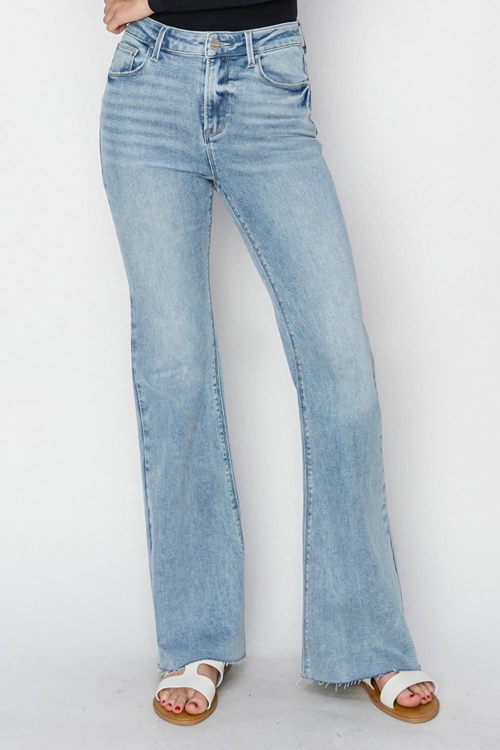 Bootcut Jeans RISEN High Rise Raw Cut Hem Denim Pants