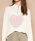 POL Cable-Knit Ivory Sweater Peace Patch Half Zip Mock Neck Long Sleeve Ivory d66f3b35-6774-4a16-88ab-523df65a27f8-Max Trendsi