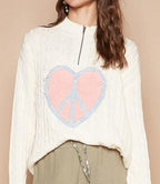 POL Cable-Knit Ivory Sweater Peace Patch Half Zip Mock Neck Long Sleeve Ivory d66f3b35-6774-4a16-88ab-523df65a27f8-Max Trendsi