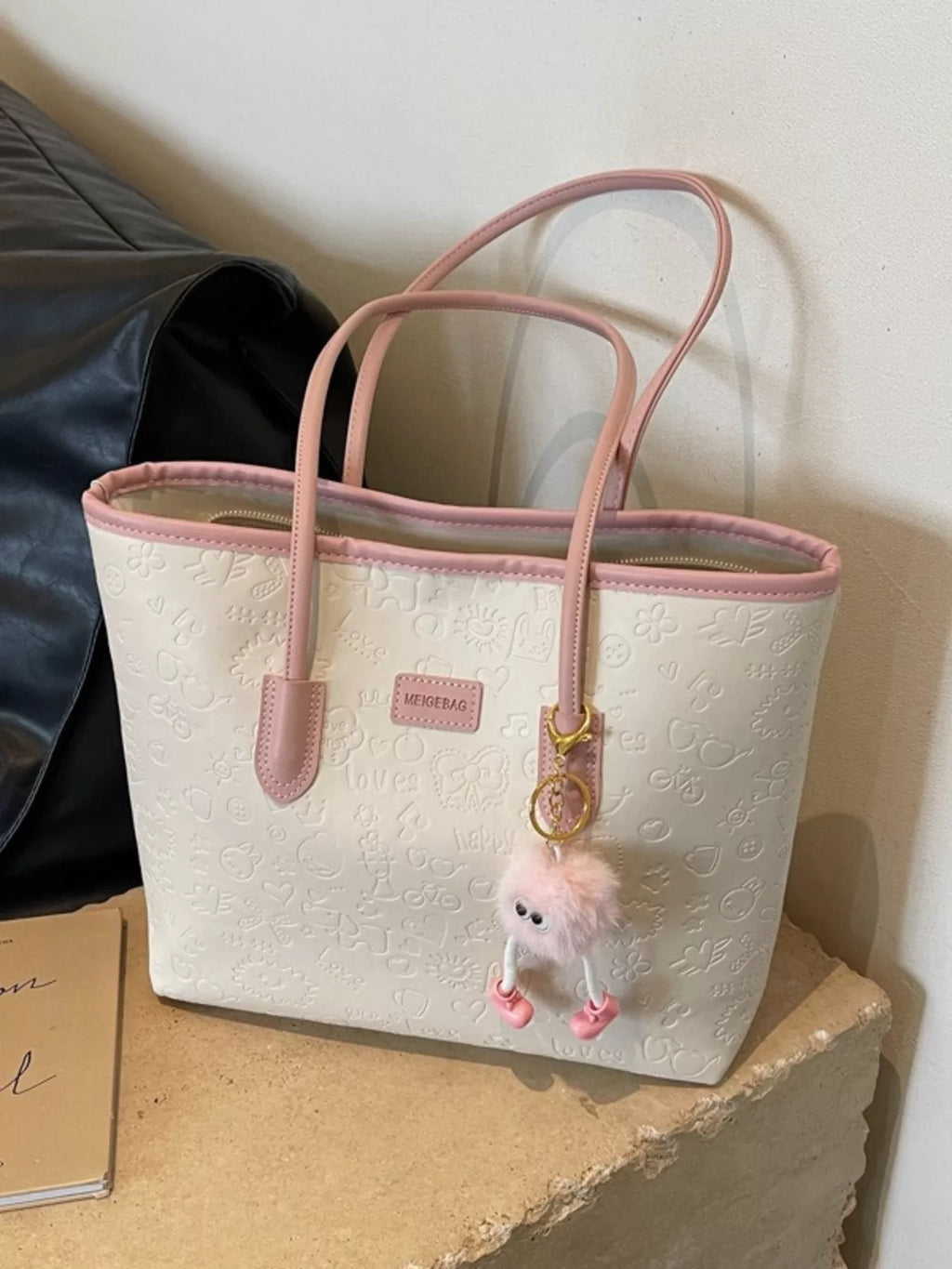 Womens Tote Bag Embossed Pattern Letter Stylish and Functional Handbag Pink One Size d6757cc5ddfd4e0b82fa8bb36ec4272f-Max-Origin Trendsi