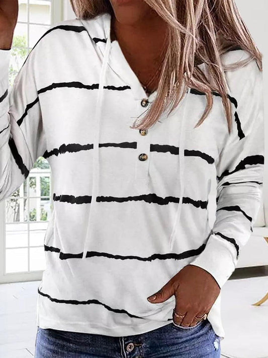 Hoodie Drawstring Hood Striped Long Sleeve Sweatshirt