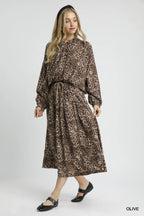 Umgee Midi Skirt Leopard Olive Print Drawstring High Waisted Ruffled d6835a28-c1a4-4eea-bd8b-001628b17fd1-Max-Origin Trendsi