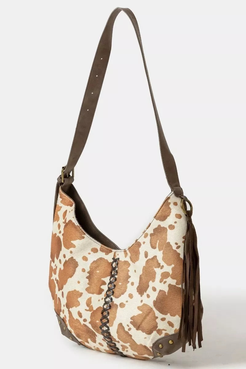 Fame Cow Print Hobo Shoulder Bag with Studded Details d6847fe546ae4d5b9375dbbb8047f25c-Max-Origin Trendsi