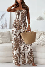 Women's Jumpsuit Printed Smocked Tube Wide Leg Strapless Overall Camel d6880f1d-70d0-4c10-999f-ffb2c7b9d455-Max-Origin Trendsi
