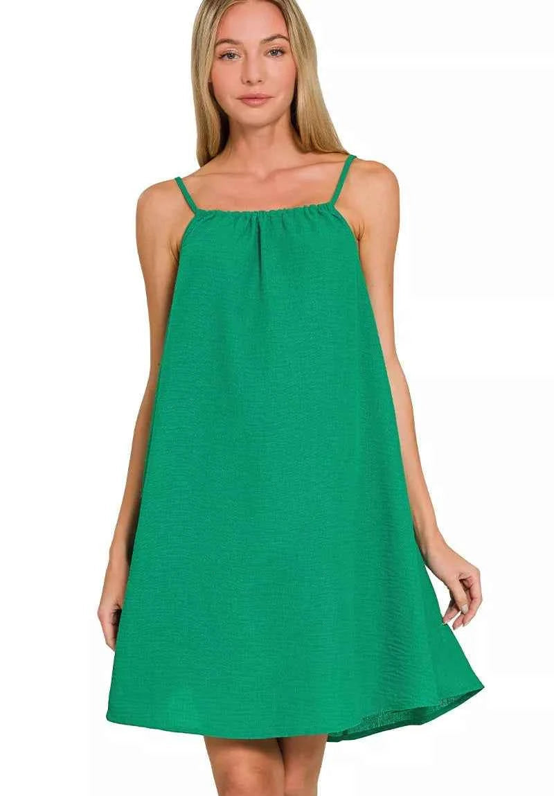 Zenana Mini Dress Green Woven Airflow Strappy A- Line K GREEN d68c04ba233b45fe85aa2fbbbf707e5a-Max-Origin Trendsi