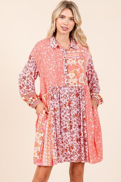 Mittoshop Shirt Dress Floral Long Sleeve Pocketed Short d68e2834-3cf3-4571-847f-e36676a817c4-Min Trendsi