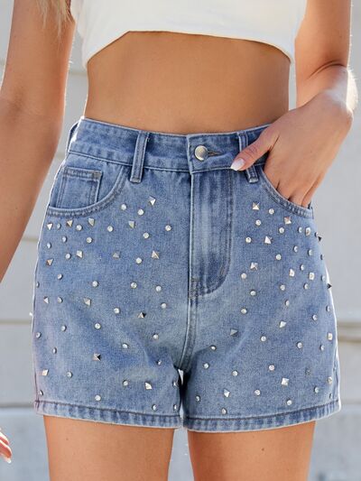 Moni Wear Denim Shorts Women's Rhinestone Washed High Waist Medium d6aacb2f-cccc-453e-be2f-c50f11bb4073-Min Trendsi