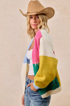 BiBi Womens Cardigan Colorful Stripe Color Block Open Front Sweater d6d90e9bee03401b81a5e8f6120e2cf4-Max-Origin Trendsi