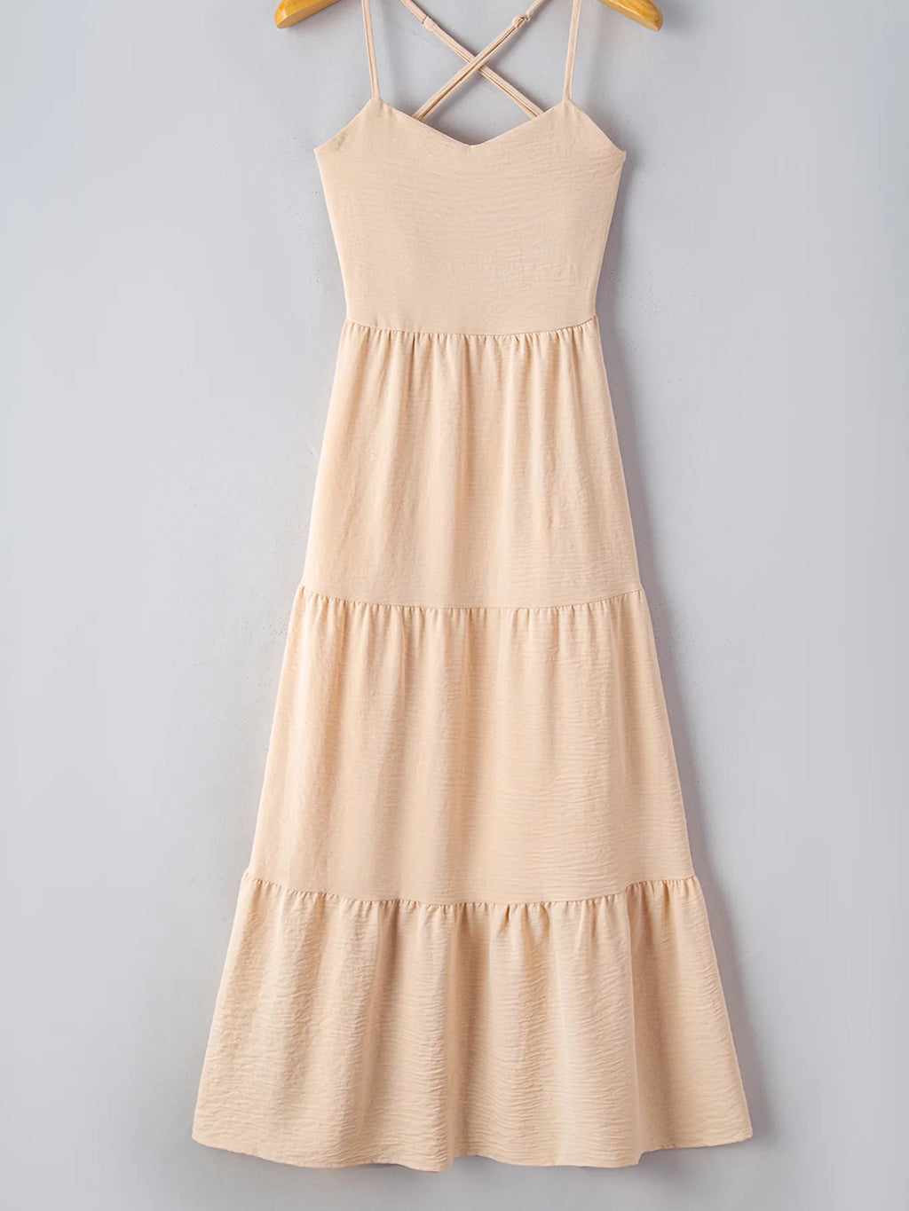 Maxi Dress Beige Crossover Backless Bodice Tiered Smocked d6e1d58b58e148a9a24a41db51a7909b-Max-Origin Trendsi