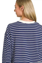 Zenana Contrast Striped Round Neck Sweatshirt